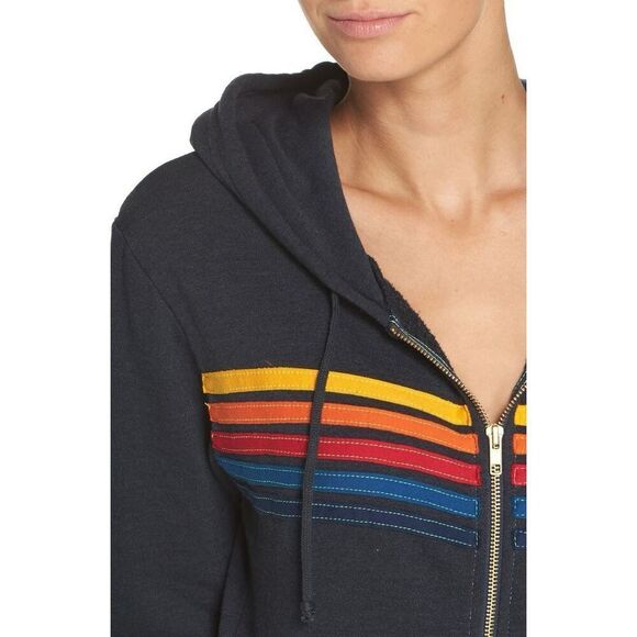 Aviator Nation Women's Black 5 Stripe Full Zip Hoodie Sweatshirt 2XL NWOT J004 - Picture 3 of 11